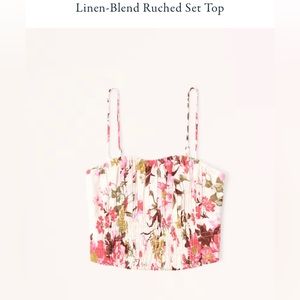 Abercrombie Floral Linen-Blend Ruched Set Top